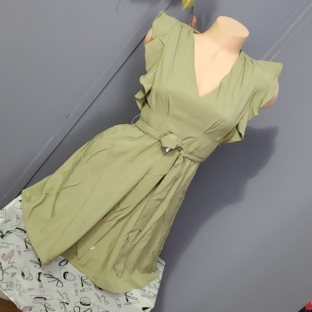 Stunning Khaki Super Cute Tie Front Dress